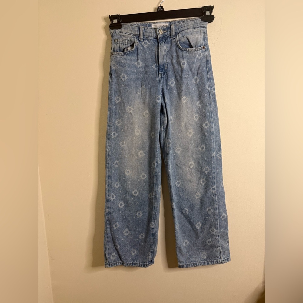 Zara Light Blue Floral/ sun Wide Leg Jeans